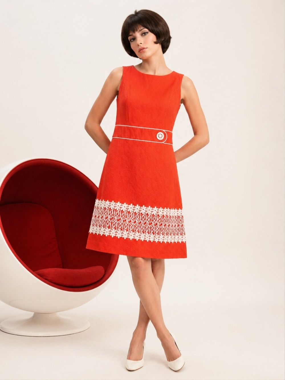 Alexandra Bartlett Vibrant‎ Orange Textured Dress